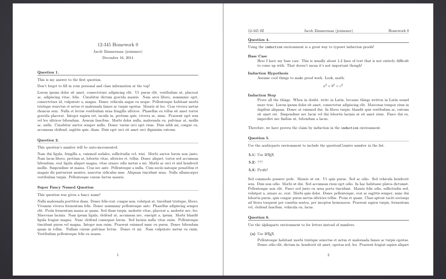 The LaTeX homework Document Class Jake Zimmerman