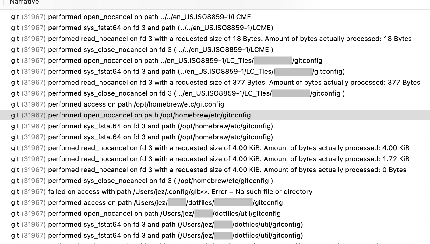 Instruments.app on macOS tracing git status